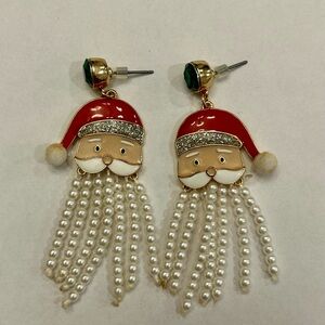 Festive Santa Earrings with Faux Pearls